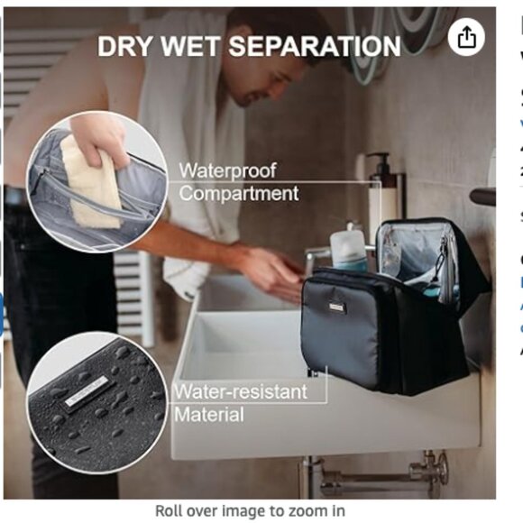 Everfun Travel Toiletry Bag For Men And Women Dopp Kit Wide Open Makeup Cosmetic - Picture 6 of 6